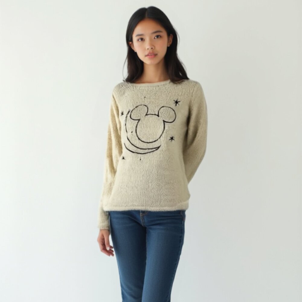 Disney Mickey Mouse Cream Fleece Sweater - Cozy Minimalist XS